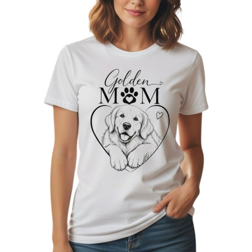 Golden Retriever Mom Graphic T-Shirt Cotton Women's Casual Dog Lover Top Size L